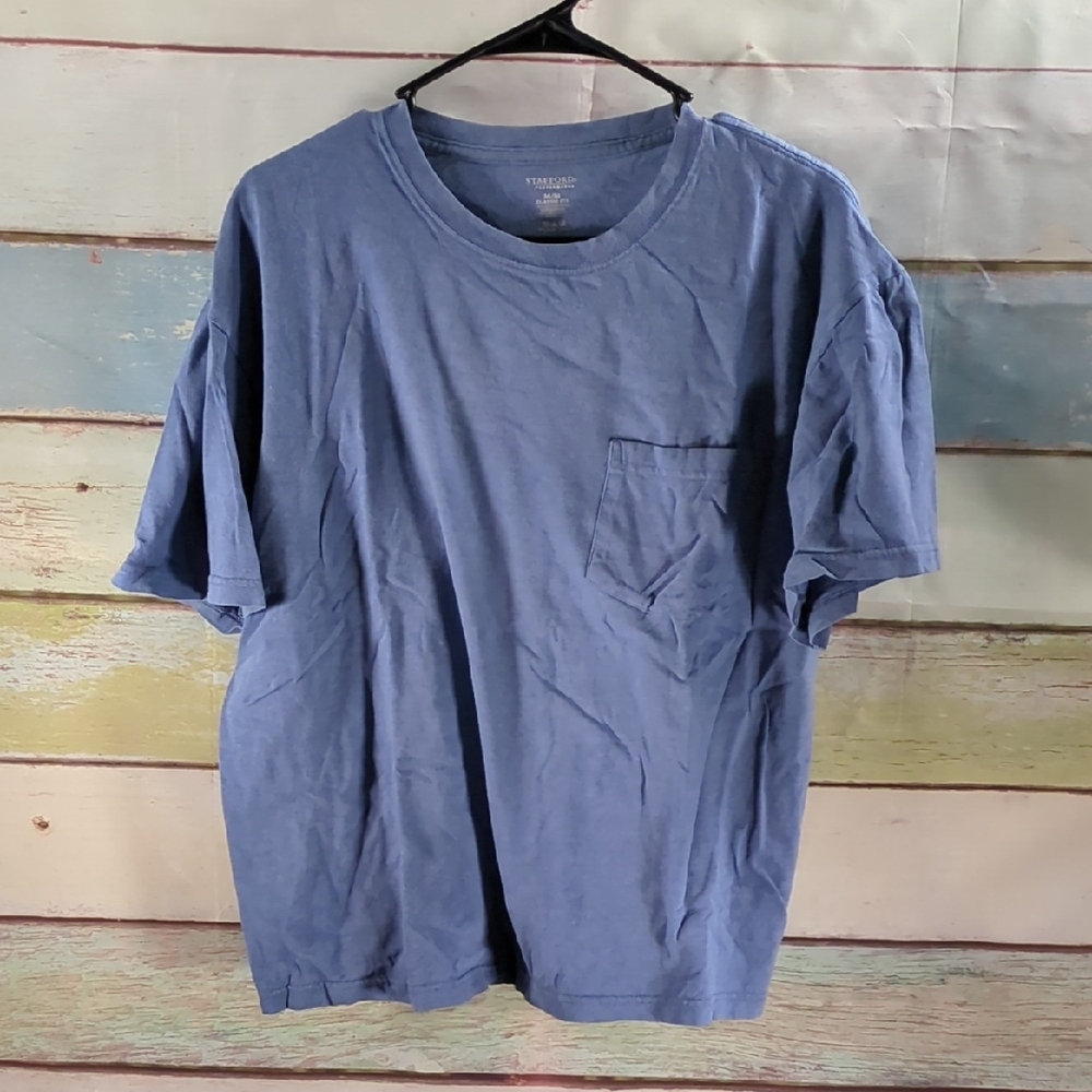 Stafford Blue Short Sleeve Tee Casual Cotton Blend